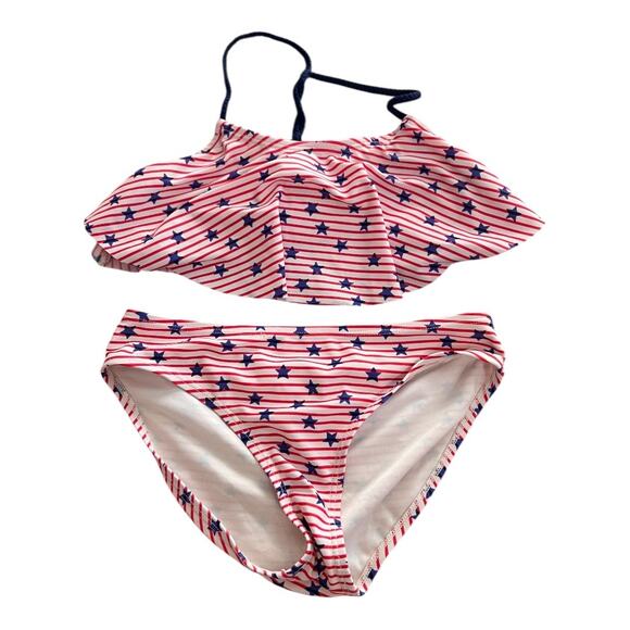 Old Navy Fourth of July Bathing Suit Girls Size L 10-12 Stars & Stripes 2 piece - Picture 1 of 3